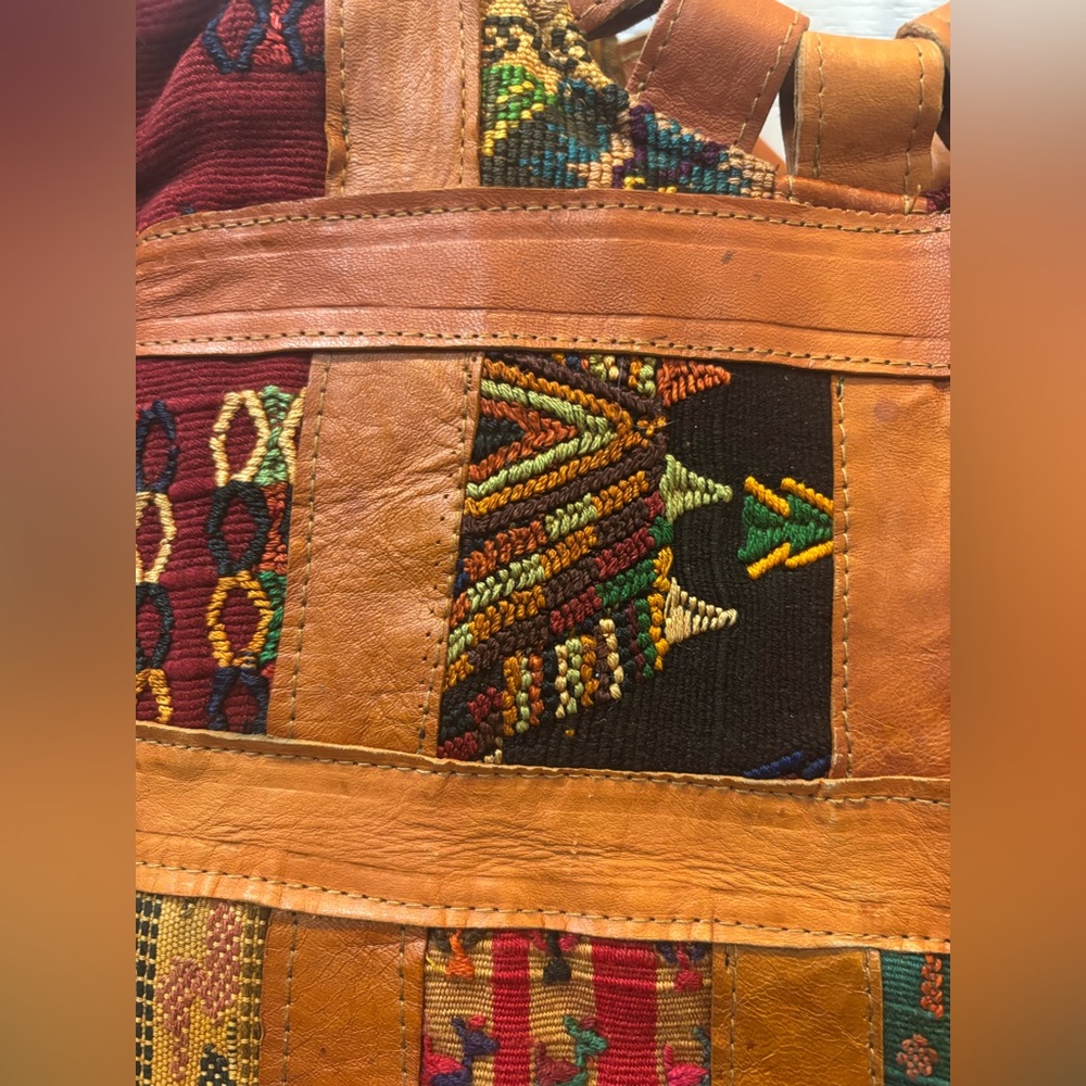 Patchwork Tote Bag - Multicolor Leather Cotton Ba… - image 6